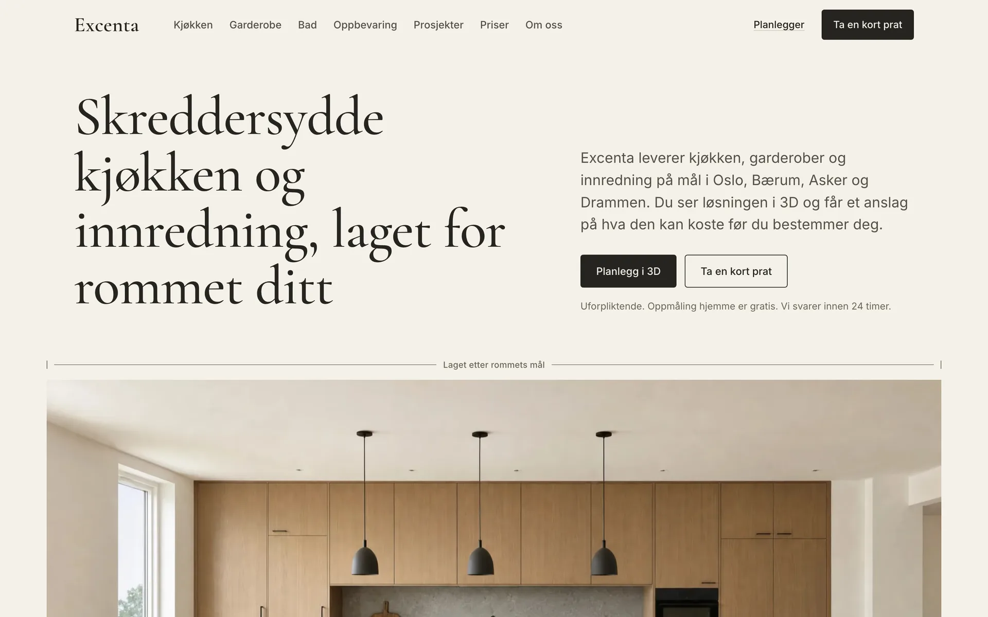 Ferdig forside på excenta.no